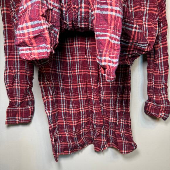 BDG Women's Button Plaid Flannel Tunic Shirt Maroon Red Size Small - Picture 8 of 9